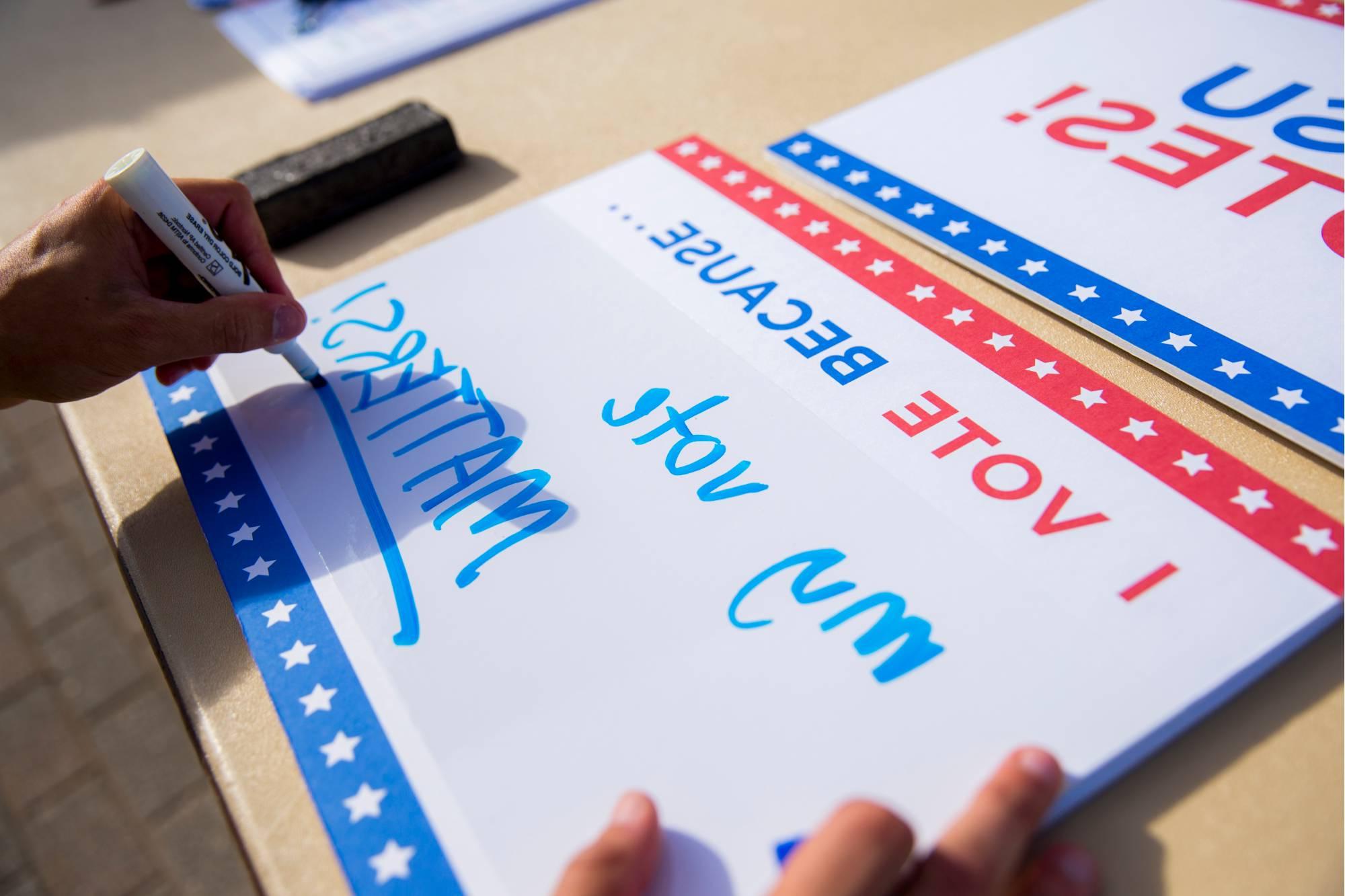 Voting sign labeled "I vote because my vote matters"